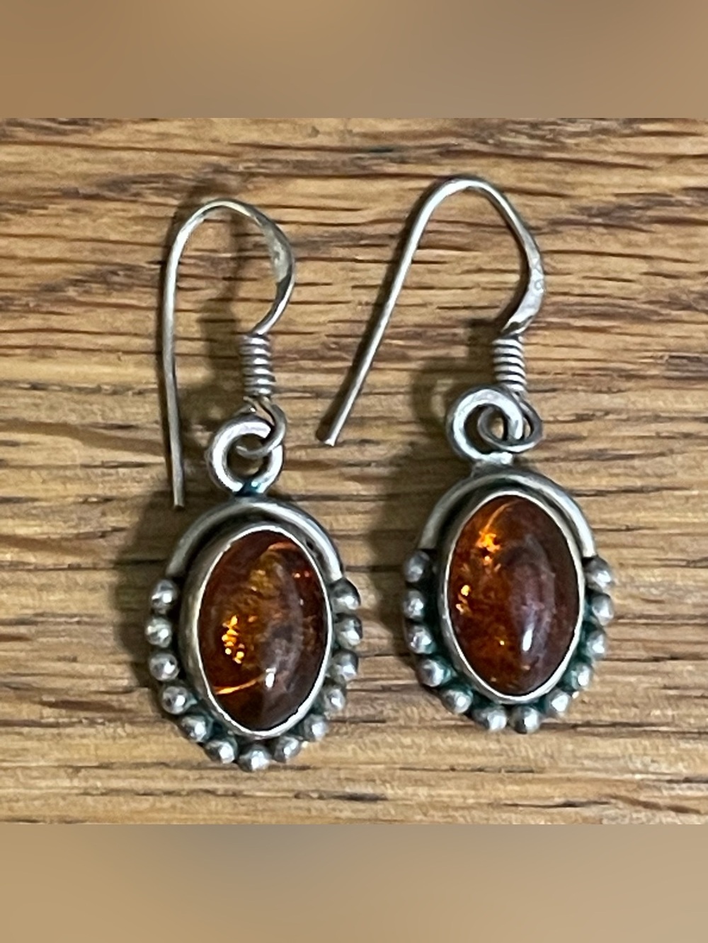 Vintage Amber 925 Sterling Silver Dangle Earrings